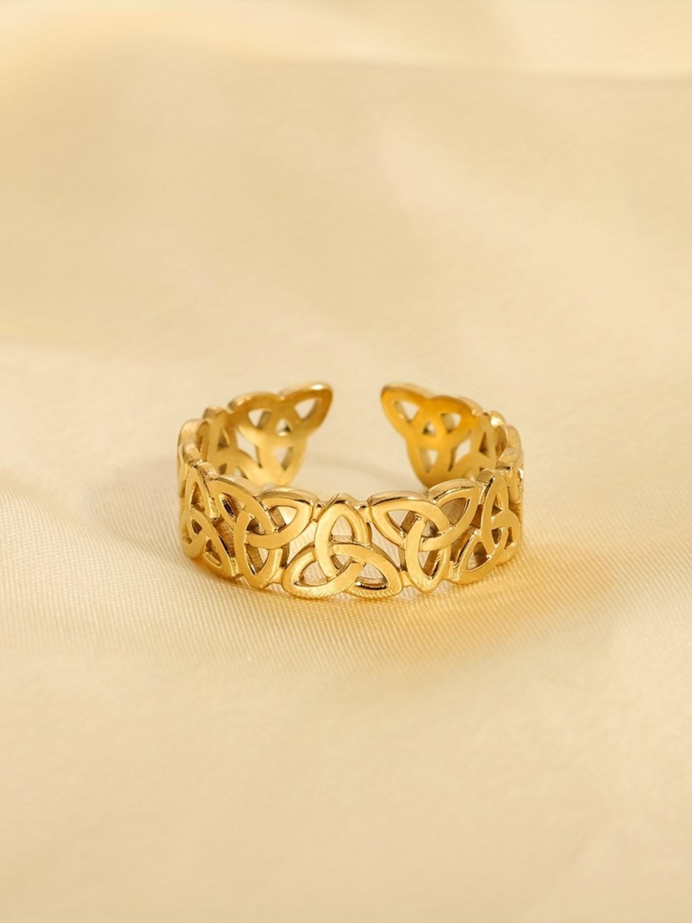 Stainless Steel Open Ring, Vintage Hollow Braided Band, Perfect for Trendy, Ideal Gift, Fashionable Personal Jewelry