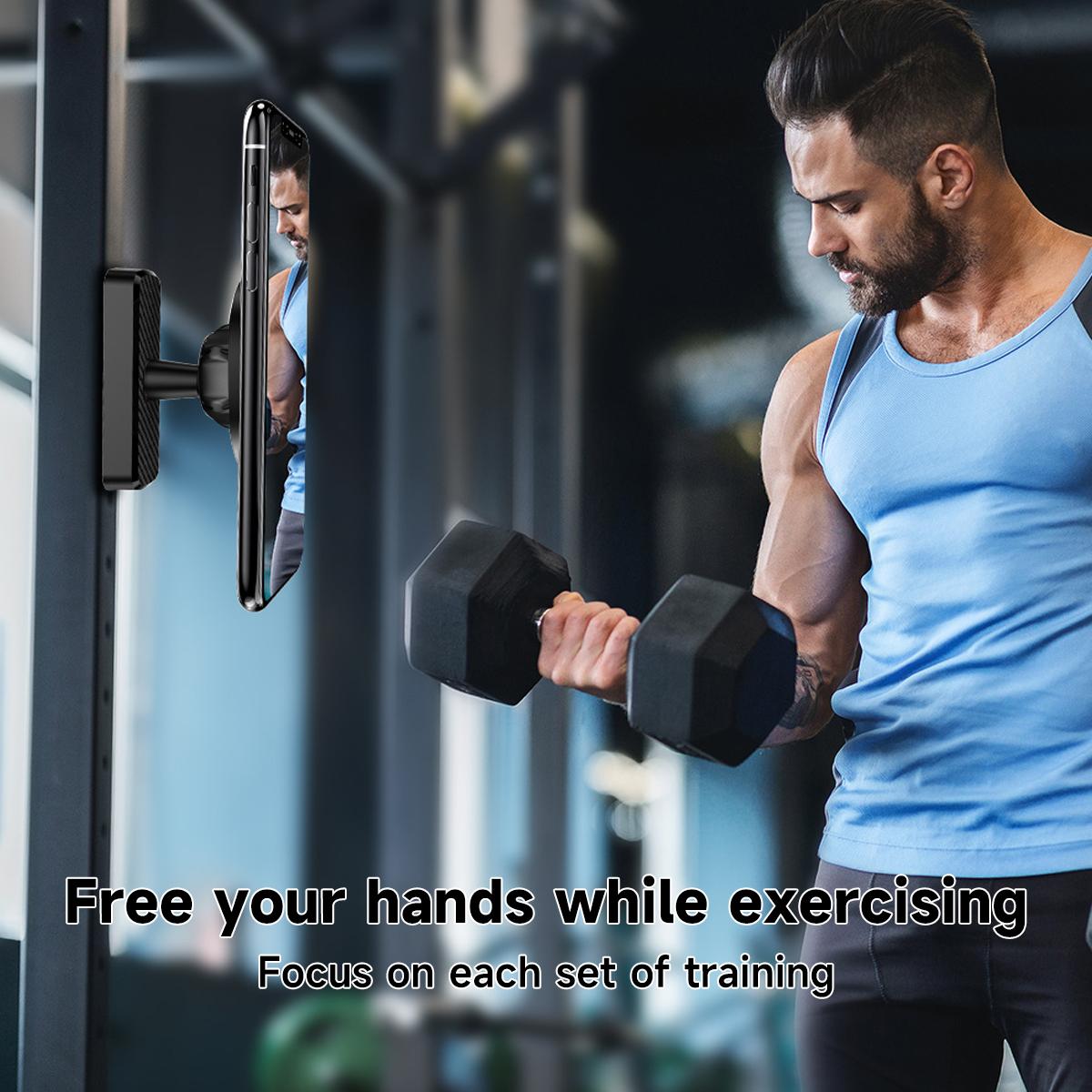 Dual Magnetic Phone Holder for Gym, 360 Adjustable Gym Phone Holder Magnet Compatible with MagSafe & iPhone 12-17 Series, Portable Phone Mount for Gym/Golf Cart/Car, Gym Accessories for Men Women