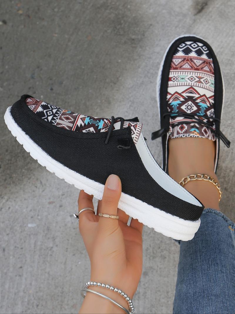 Women's Ethnic Pattern Slip on Low Top Sneakers Trainer, Casual Comfortable Lightweight Slip on Shoes, All-match Commuter Shoes for Work & Daily Wear