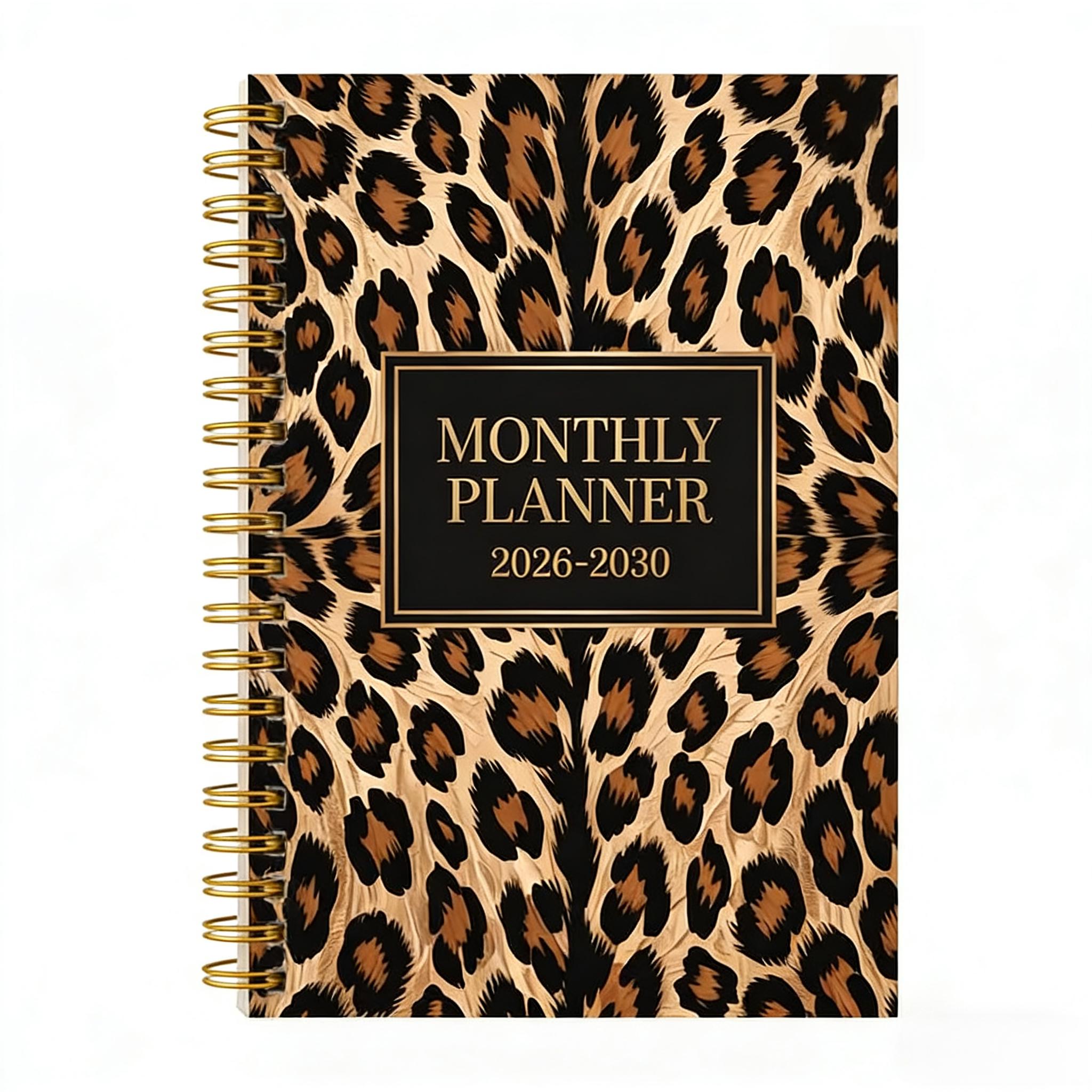 2026-2030 Monthly Planner/Calendar - January 2026 to December 2030, 5-Year Monthly Planner, Leopard Print Cover Design Notebook, Yearly Calendar Planning, Monthly Tabs, 60-Month Calendar, 5.5" x 8.3", 71 Sheets/142 Pages Thick Paper, Elastic Cover, Durabl