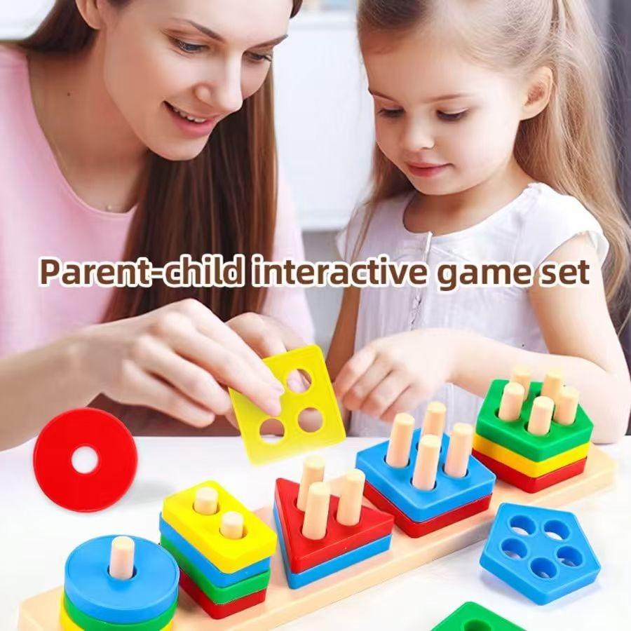Geometric Shape Matching Block Toy Set | Early Education Cognitive Toy for Infants 0-3 Years Old | Four-Column Peg Matching Game