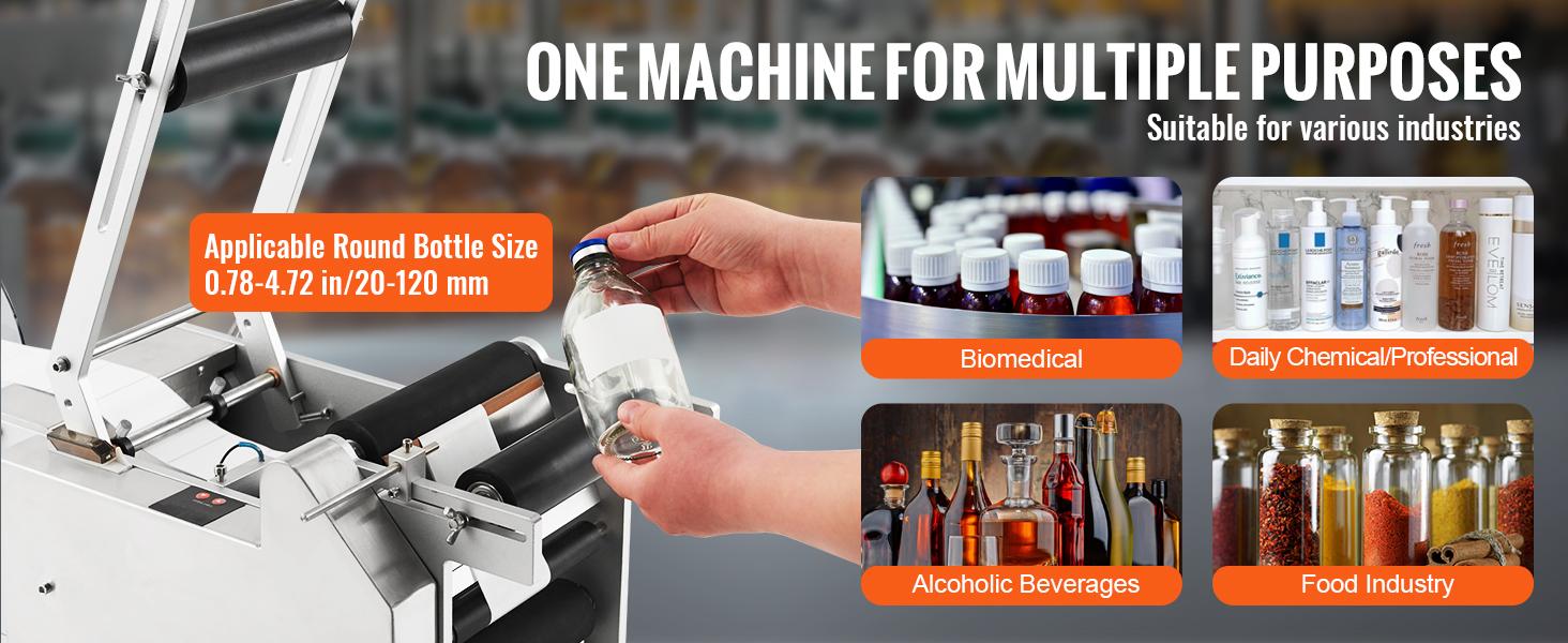 【Summerfinds】VEVOR Semi-Automatic Round Labeling Machine, 20-50pcs/min, Electric Bottle Label Applicator for Round Bottles, Round Bottle Labeler Suitable for Bottle Diameter 0.78-4.72 inches (with Pressing Bar)