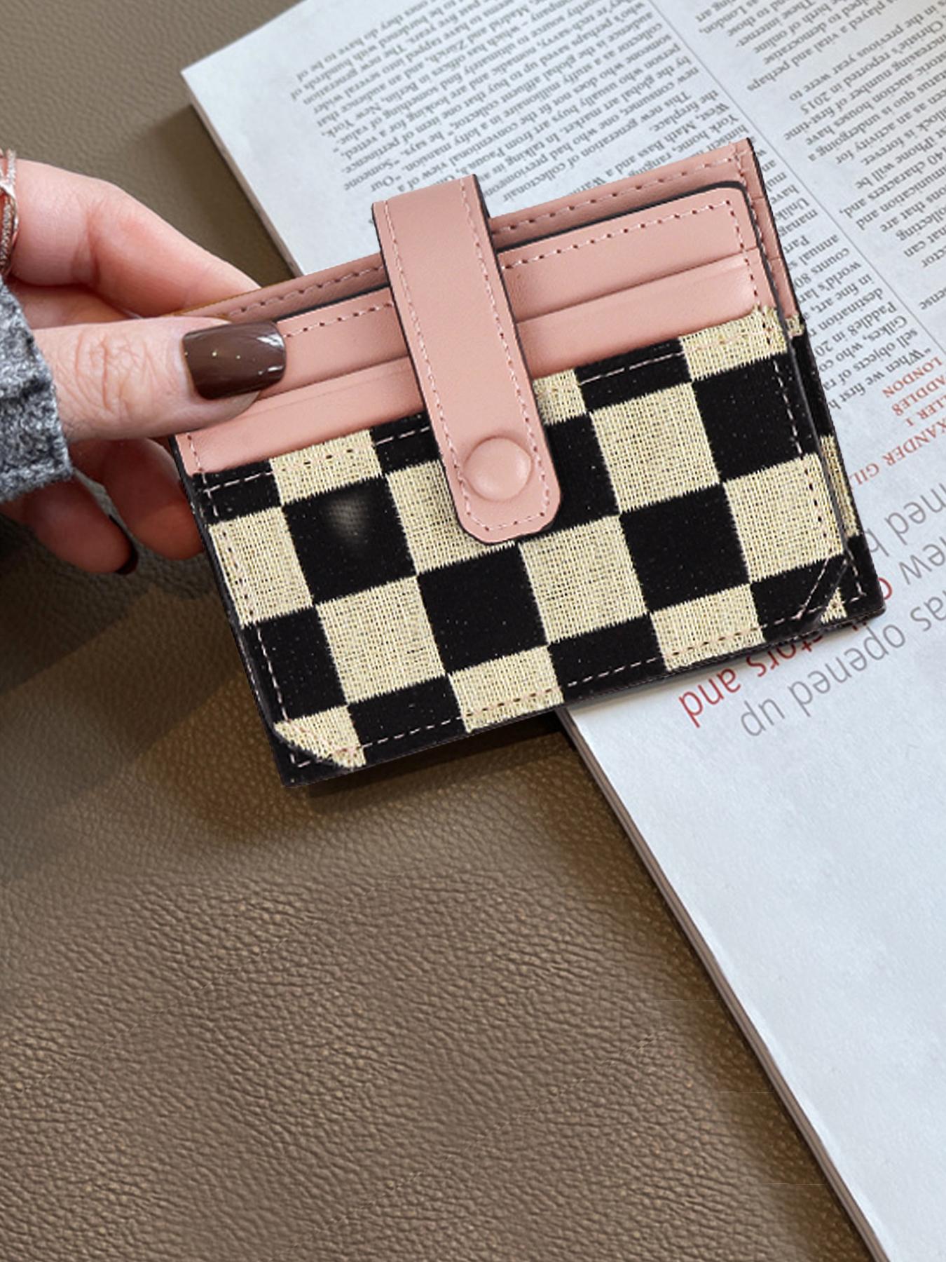 Women's Colorblock Plaid Pattern Short Wallet, Trifold Card Holder, Casual Pu Leather Zipper, Trendy All-match Wallet for Daily Use