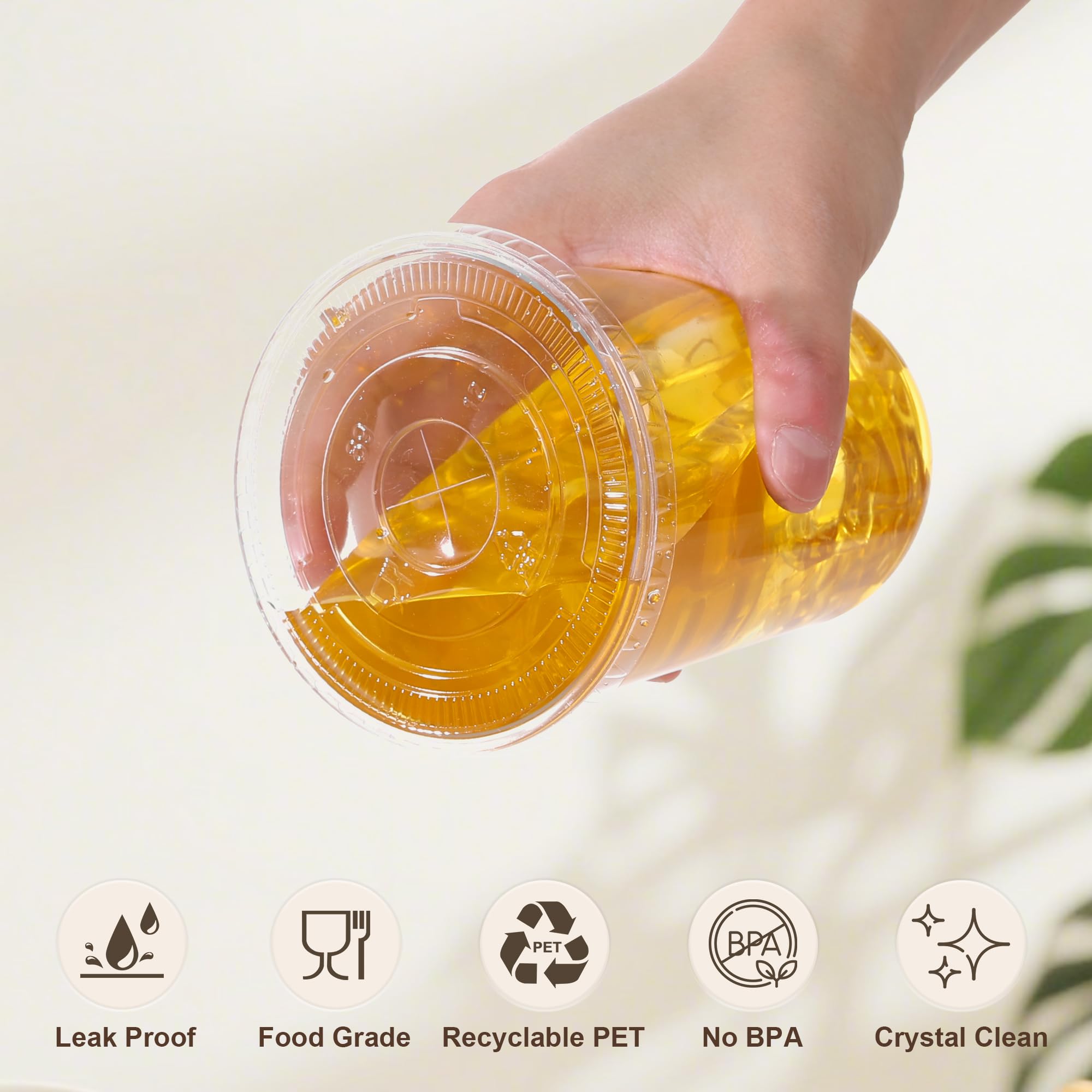 100-Pack 16oz Clear Disposable Plastic Cups with Lids & Straws – Round Bottom Iced Coffee Cups for Smoothies, Slushies & Lemonade, Trending Party & Picnic Supplies, BPA-Free, for Halloween Pumpkin Latte