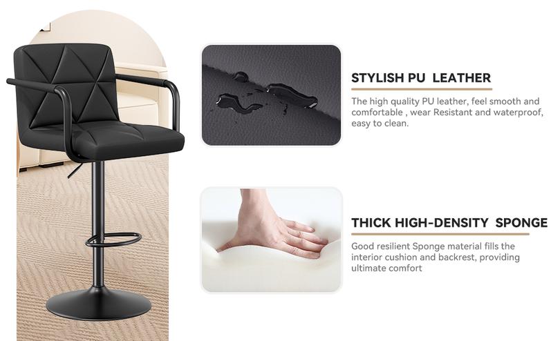 Black Friday Specials-Set of 2 Barstools, Adjustable Height 25.5-34.5 IN with Back & Arms, Swivel PU Leather Upholstered Counter Height Bar Chairs