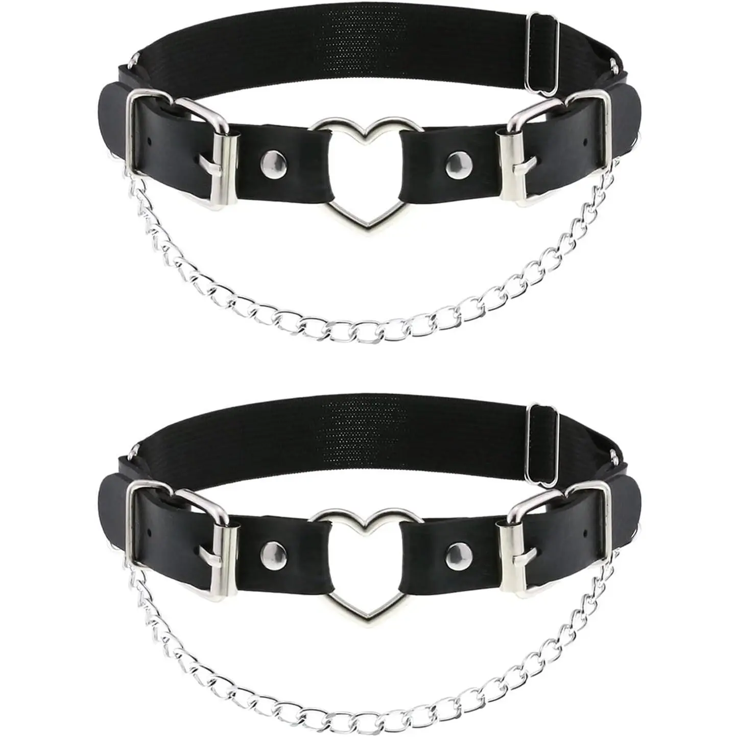 2Pcs Leather Leg Garters with Chains, Elastic Rock Heart Thigh Garters for WomenGift