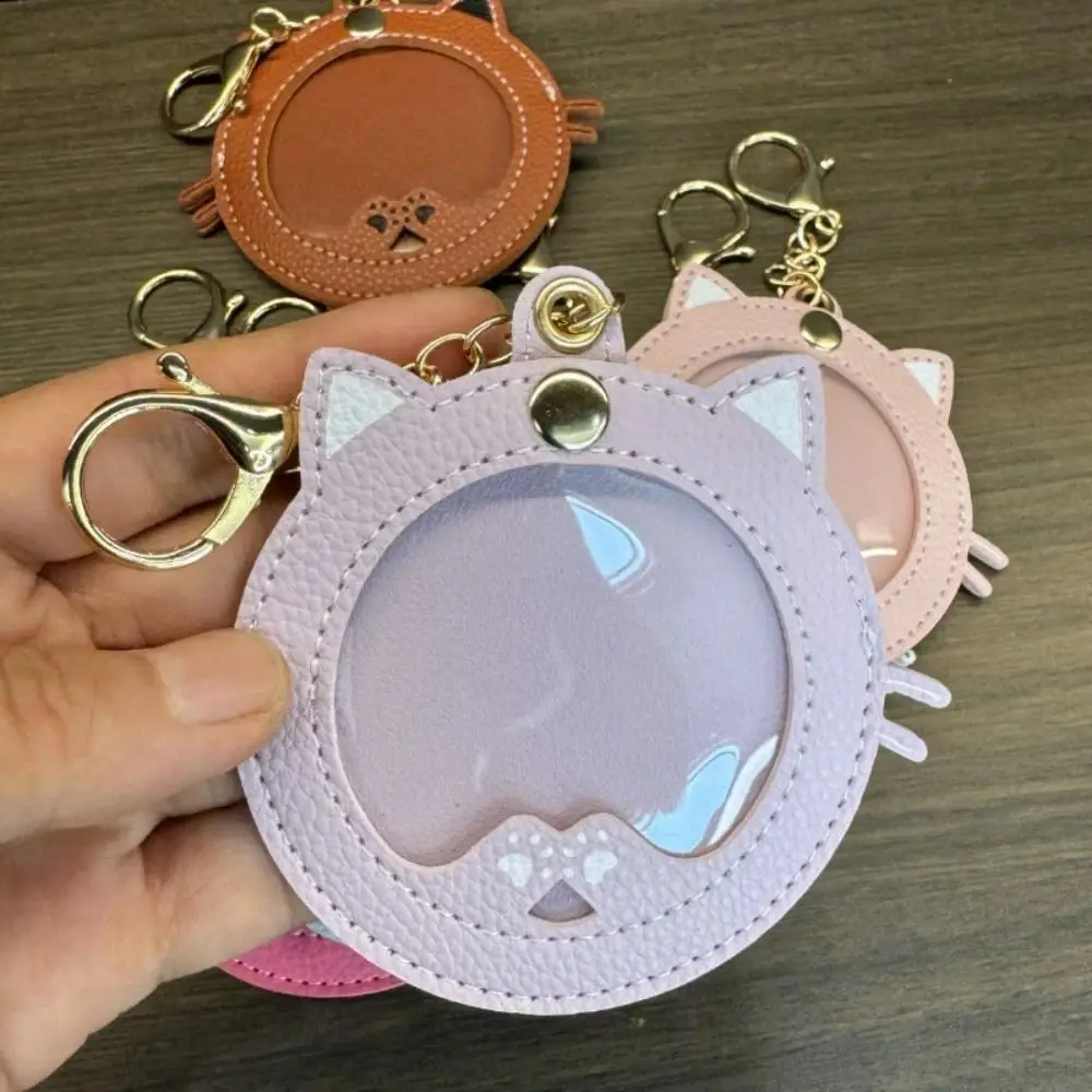Mini Badge Display Pouch Cartoon Clear Window Badge Protector Keychain Pu Leather Portable Key Chain Pendant Bag Accessories