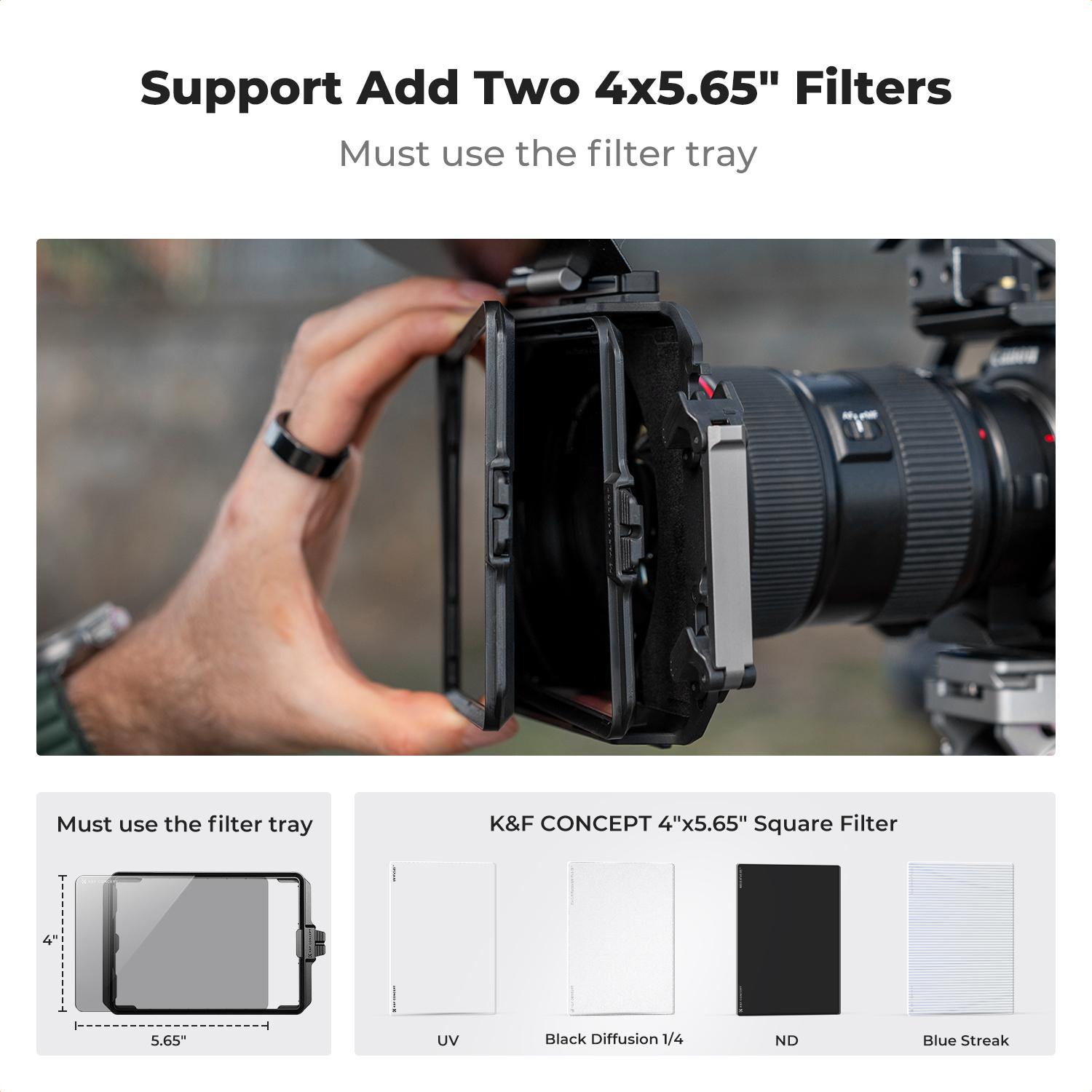 [K&F CONCEPT]Matte Box, DSLR Camera Matte Box with Carbon Fiber Top Flag, with 67/72/77/82/95mm Adapter Rings for 4x5.65 ND UV Filter/Circular Filter