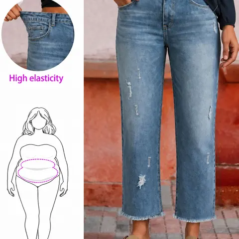 Plus Size Women's Jeans, Denim Fashion Wide Leg Low Stretch, All Season Loose Fit Straight Leg, Spring Fall 8 Inch Pants, Plus Size Trousers