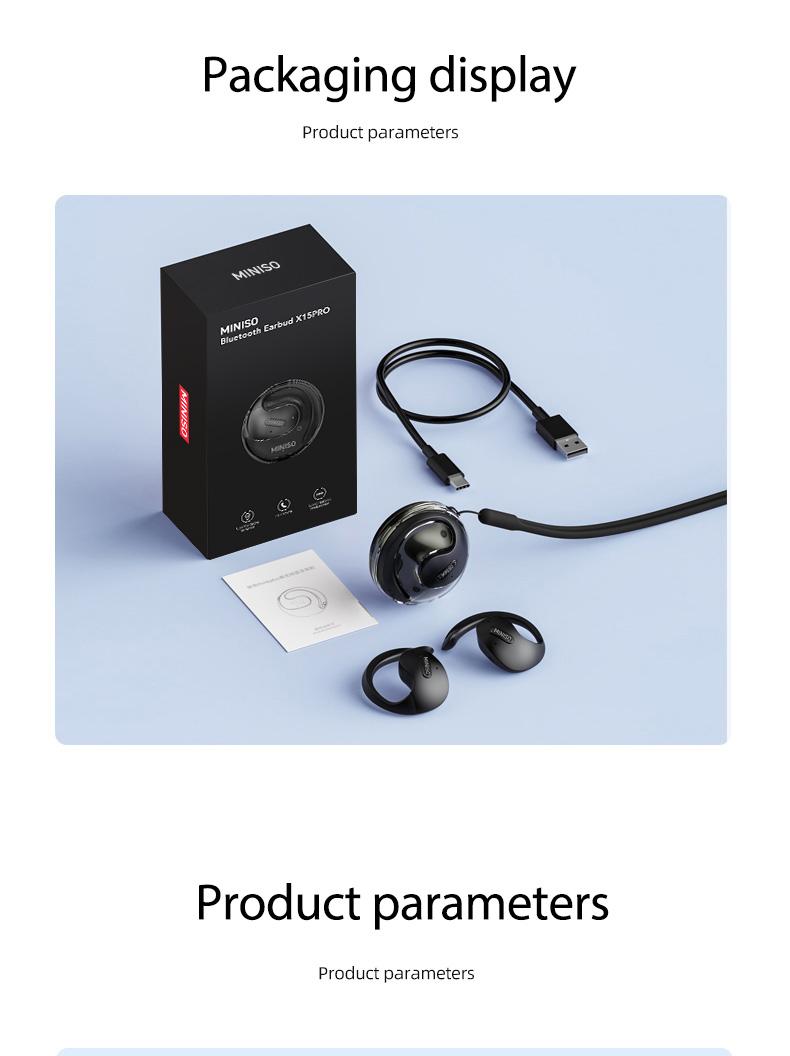 Miniso X15Pro AI translation earphones wireless earphones, Bluetooth 5.4 sports earphones, HIFI sound quality