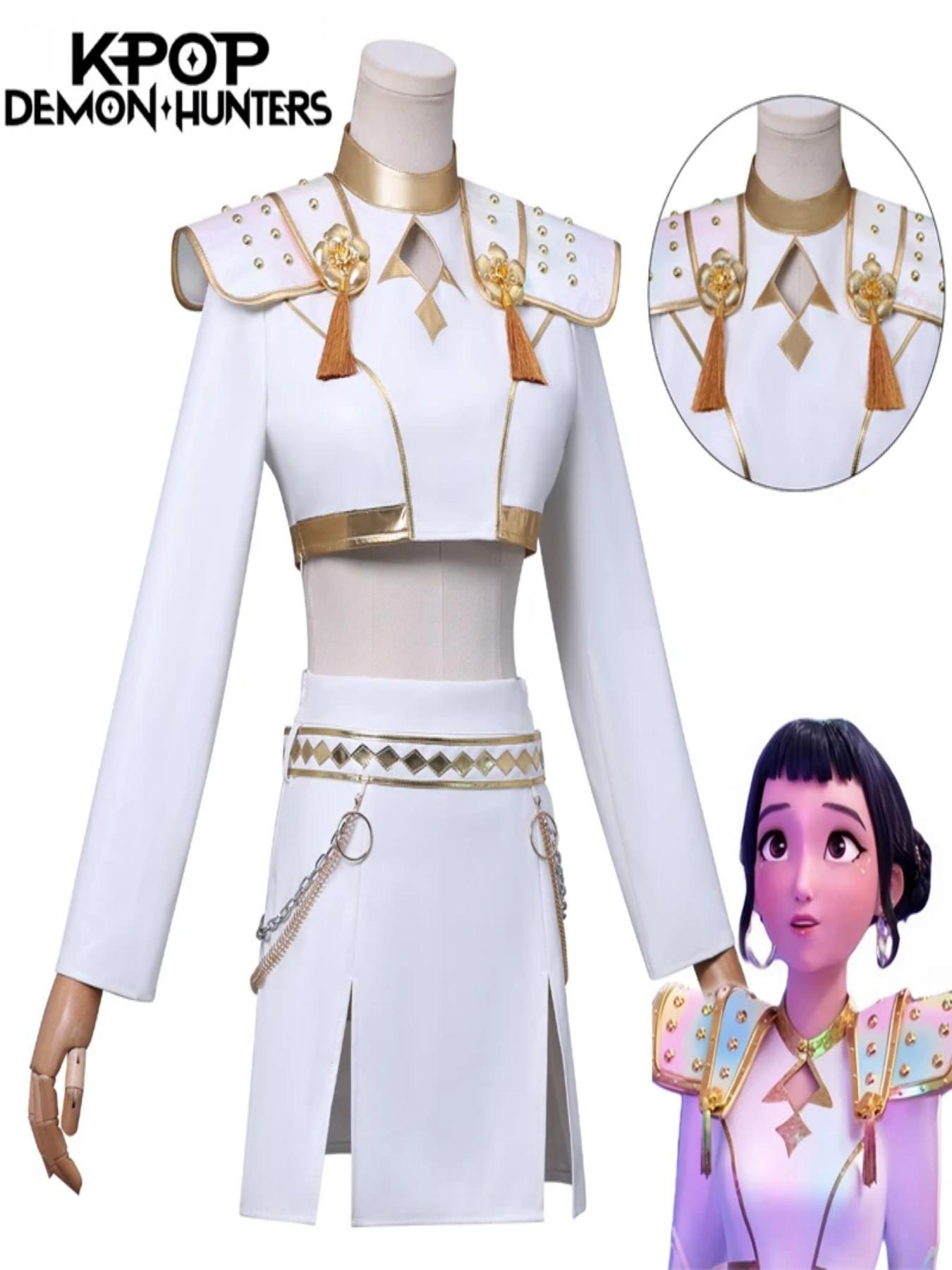 Kpop Demon Hunter Zoey Cosplay Costume Wig Huntrix Zoey White Suit Korean Wave Superstar Idol Performance Set Halloween Carnival