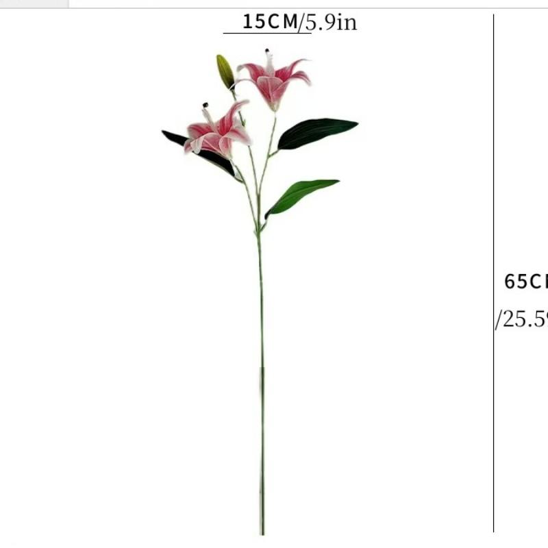 Realistic 3-Head Lily Artificial Flower, Home Decoration Fake Flowers, Photography Props, Universal Setting, No Ca Prop 65