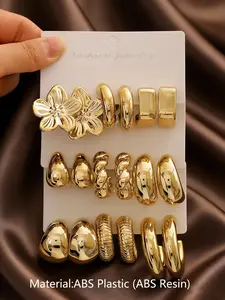 9 Pairs of Women's Water Drop, Geometric, and Floral Stud Earrings, Elegant Fashion Jewelry for Everyday Wear
