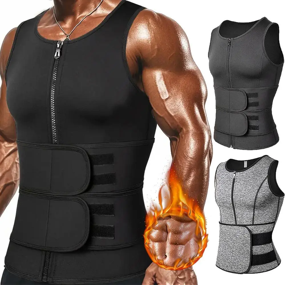 Men Sauna Vest Double Belt Waist Trainer, Breathable Sweat Body Shaping Tank Top, Gym Sports Compression Abdominal Shaping Workout Fitness Apparel
