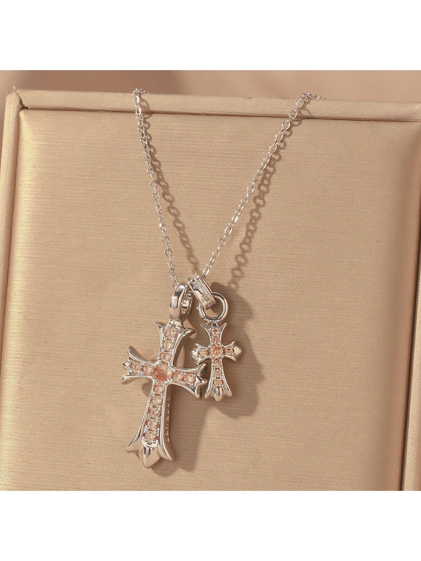 Women's Internet celebrity double cross necklace, niche design, light luxury, versatile, personalized, sweet and cool, versatile pendant collarbone chain