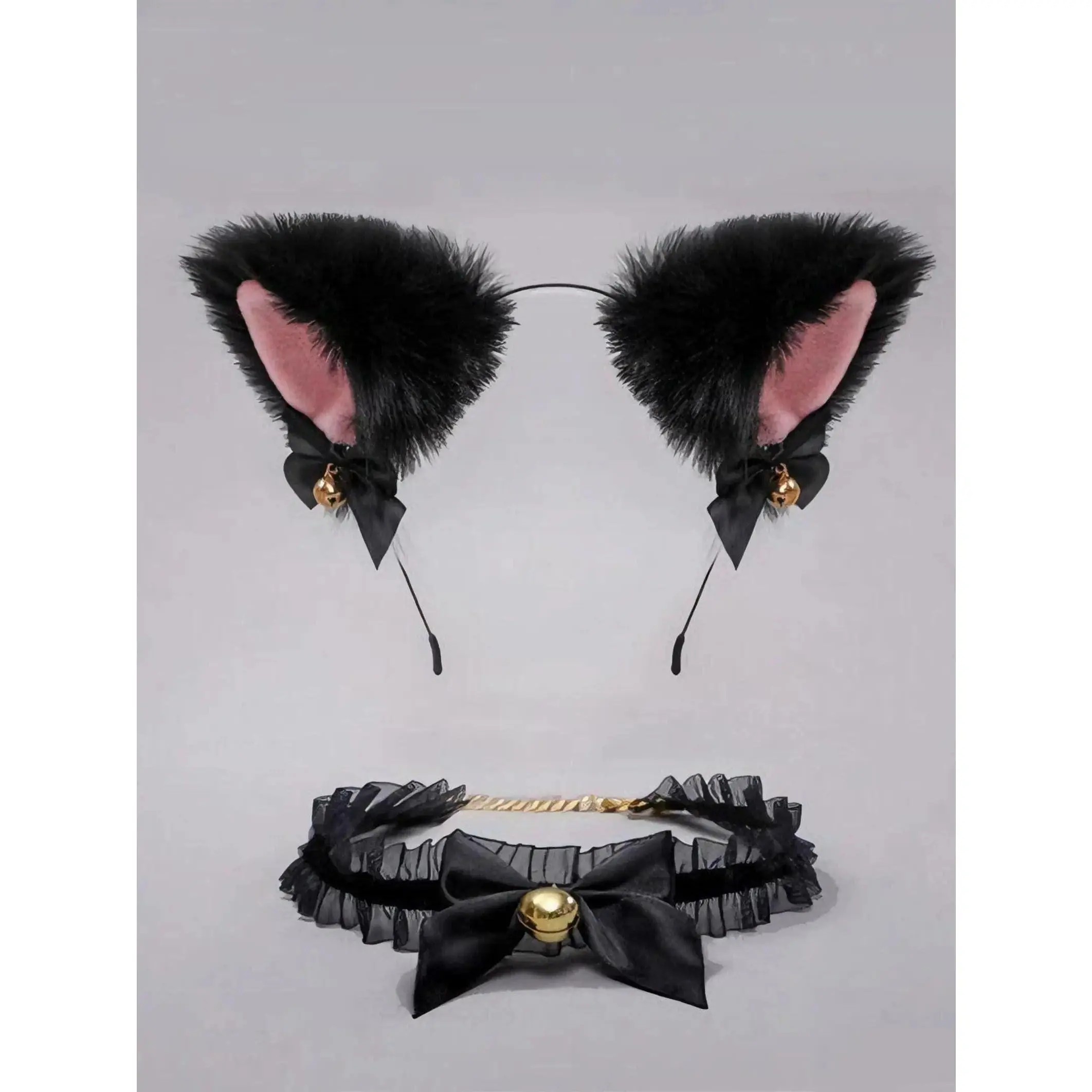 Women's Lightweight Cutecore Cat Ear Headband-Bow Bell Necklace Set - 1-Size Sports & Outdoor Accessory, Party Accessory for Halloween Photo Shoot
