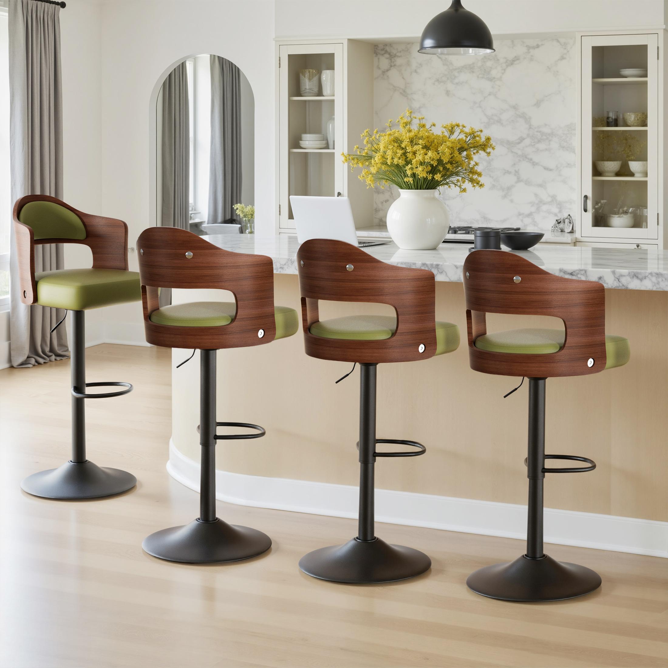 Swivel Bar Stools Set of 2 Seat Adjustable Height 24.5-33.5IN, Wooden Barstools PU Leather Upholstered Bar Chairs with Back & Footrest for Bar Kitchen Dining Room