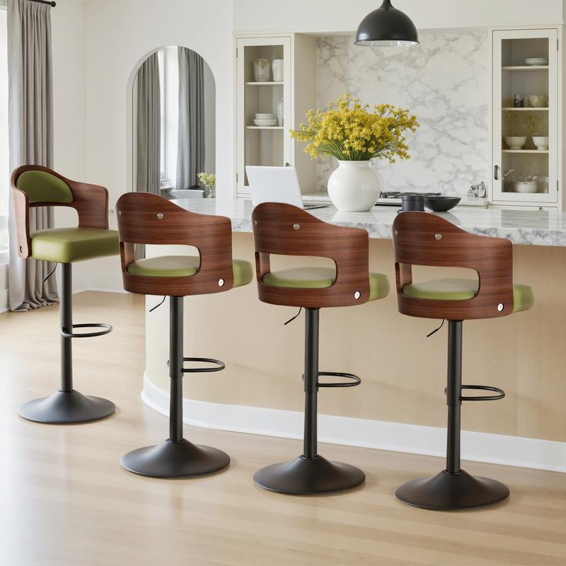Swivel Bar Stools Set of 2 Seat Adjustable Height 24.5-33.5IN, Wooden Barstools PU Leather Upholstered Bar Chairs with Back & Footrest for Bar Kitchen Dining Room