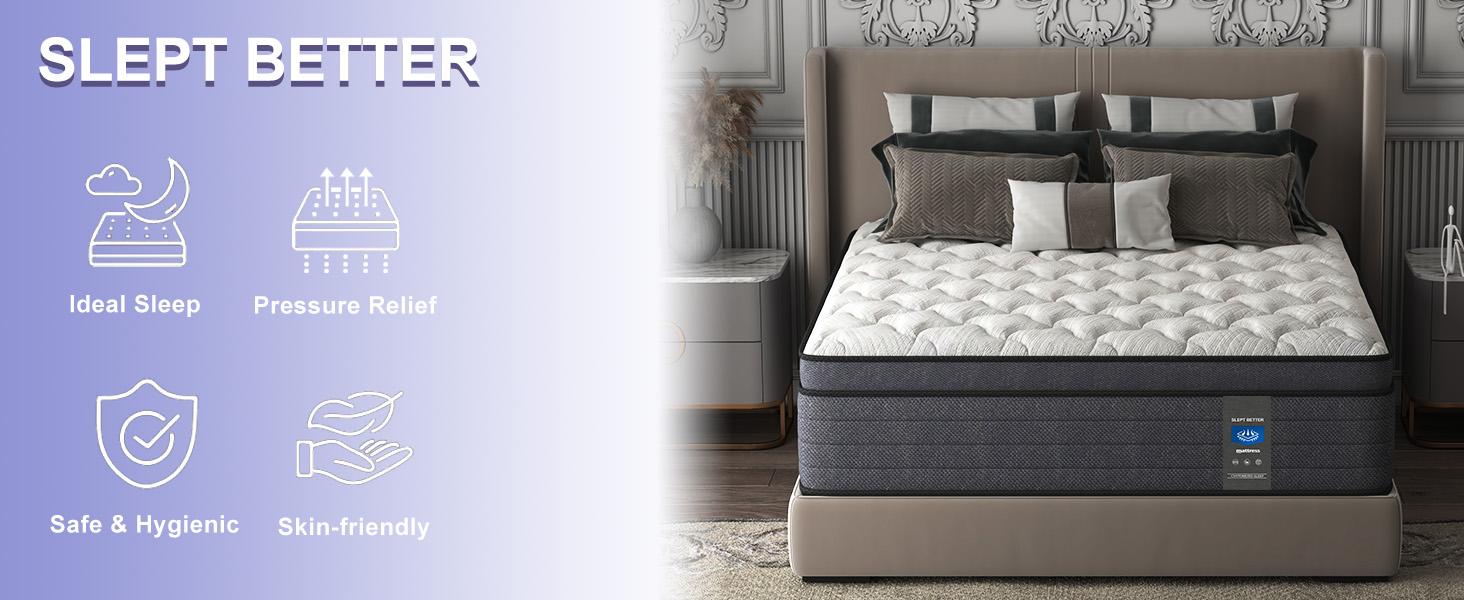 14”-Inch Twin，Full，Queen，King，Luxury Hybrid Mattress -Memory Foamand Individual Pocket Springs for UltimateComfort and Support -Perfect for Family Roomsand Hotels in