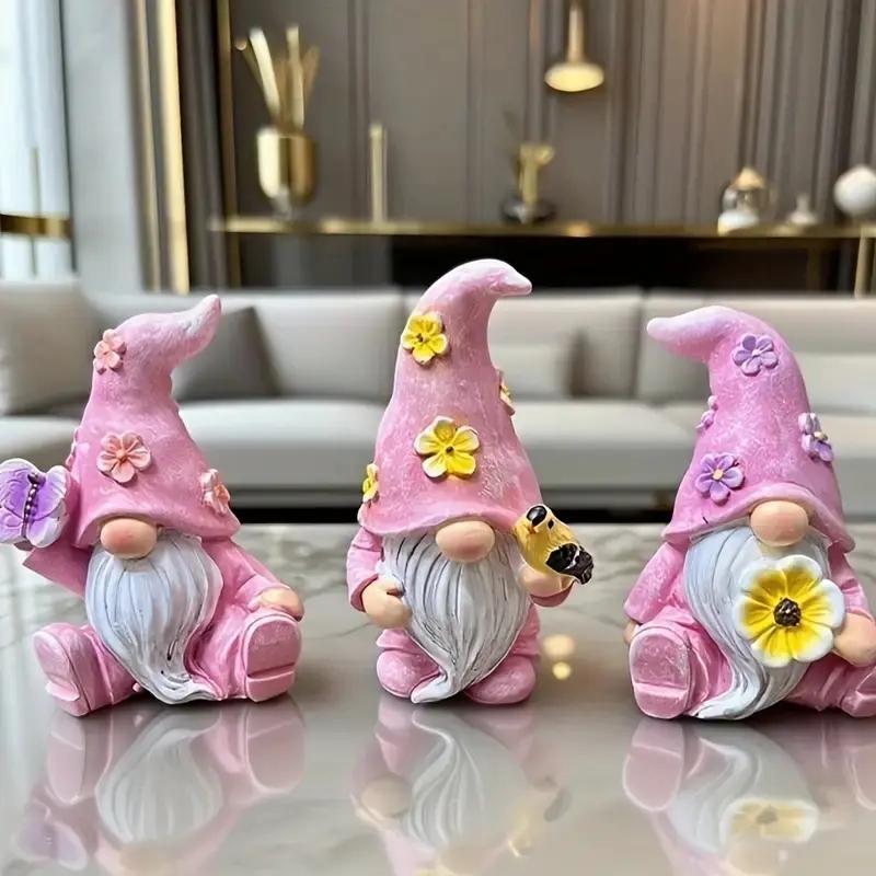 3-Piece Gnome Garden Decor Set, Unique Floral Ornaments, Perfect for Garden Beds, Patios & Paths, Enhance Outdoor Spaces, Home Decor Accessory