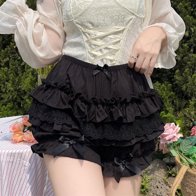Autumn Winter Warm Lolita Safety Short Pants Women Sweet Chic Plush Bloomers Japanese Y2k Lace Bow Knickers Harajuku Cute Shorts