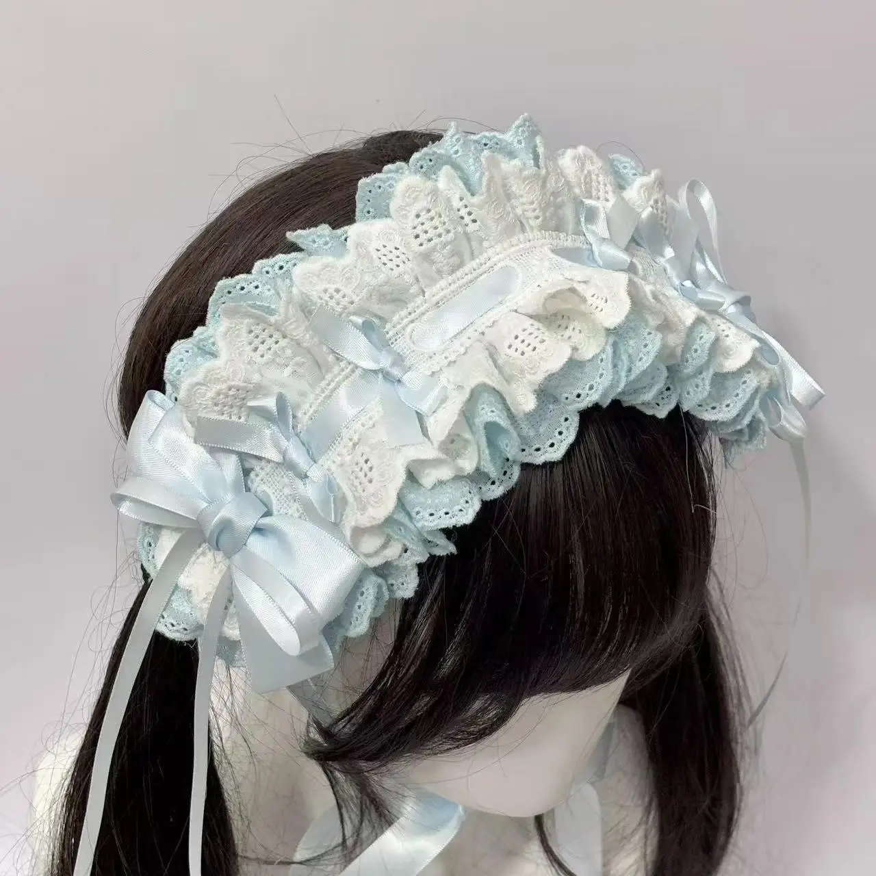 Pure Cotton Aace Love Embroidery Butterfly Tie Headband Lolita Hair Accessories Doll Woman Gilr