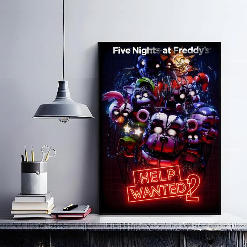 Iconic Horror Survival Game Franchise F-Five Nights at Freddy's Poster HD self-adhesive fade-proof waterproof wrinkle-resistant poster stickers Wall Art suitable for living room bedroom dormitory cafe bar background decoration wallpaper and gifts