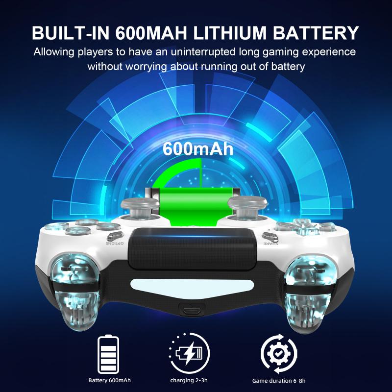 Wireless Game Controller with Three Color Lights, Compatible with Ps4 Ps3 PC, RGB LED Bluetooth-compatible Gaming Joystick, Six-Axis Gyroscope, Dual Vibration Feedback, Wireless Controllers