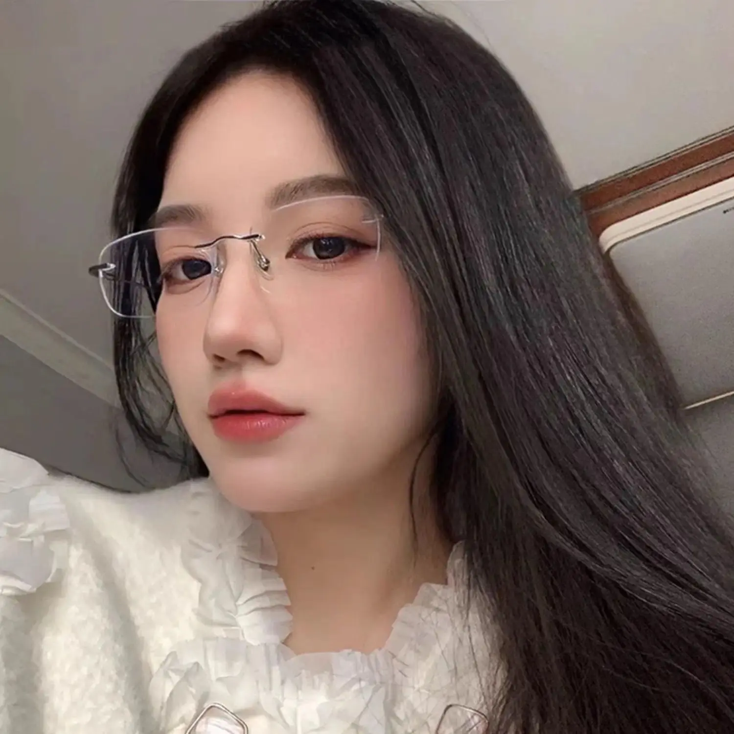 Fashion Rimless Anti Blue Light Prescription Glasses Women Square Metal Myopia Eyewear Frame 0 -0.5 -1.0 to -6.0 Silver