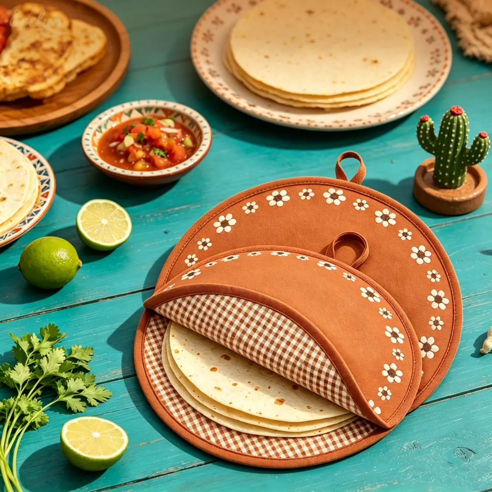 Fiesta Print Insulated Pouch Tortilla Warmer, Soft Fabric Food Keeper with Heat Retention for Tacos, Reusable Microwave Bag for Family Dinners, Whimsical Camp Kitchen Supplies for Camping & Hiking, Whimsical Look, Unisex