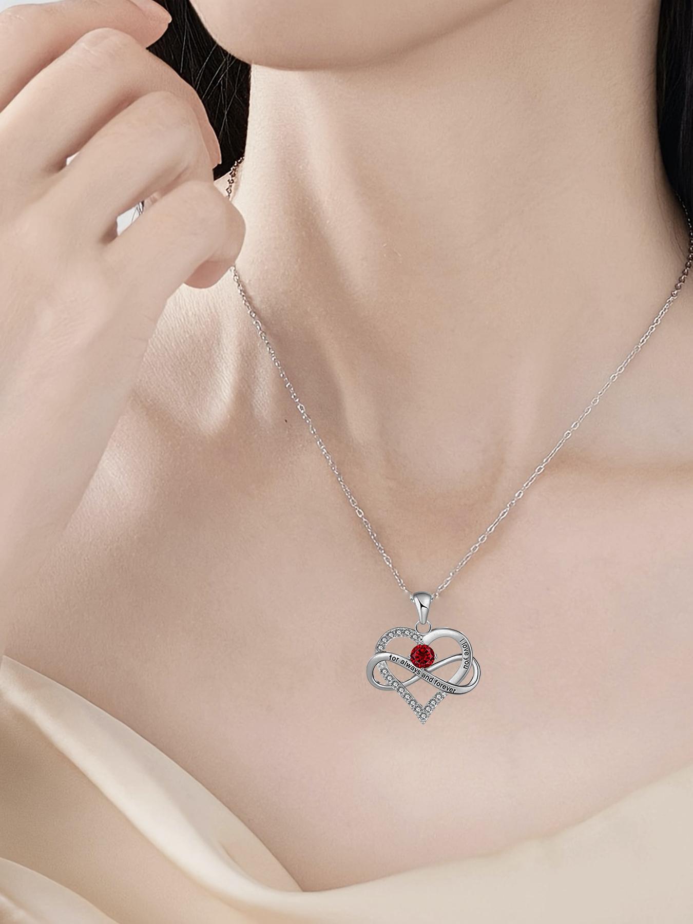 Women's heart-shaped infinity pendant necklace and rose gift box set, pendant engraved with 'I love you forever', stylish Mother's Day and Valentine's Day gift, women's jewelry gift, women's necklace, a gift for the most loved family members and lovers.
