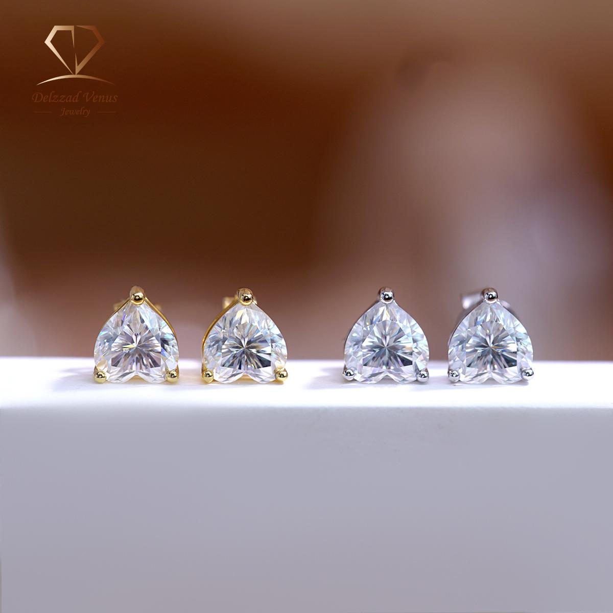 Delzzad S925 VVS Synthetic Moissanite Heart Shape Solitaire Stud Earrings Perfect Birthday Mother’s Day Gift for Men Women Wedding Set
