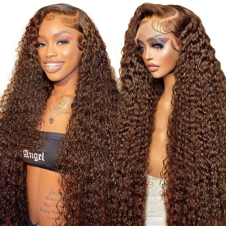 [NEW IN] Bling Hair 13x4 13x6 Chocolate Brown HD Lace Front Wig Deep Wave Frontal Wig Preplucked Colored Brown Curly Human Hair Wigs for Black Women