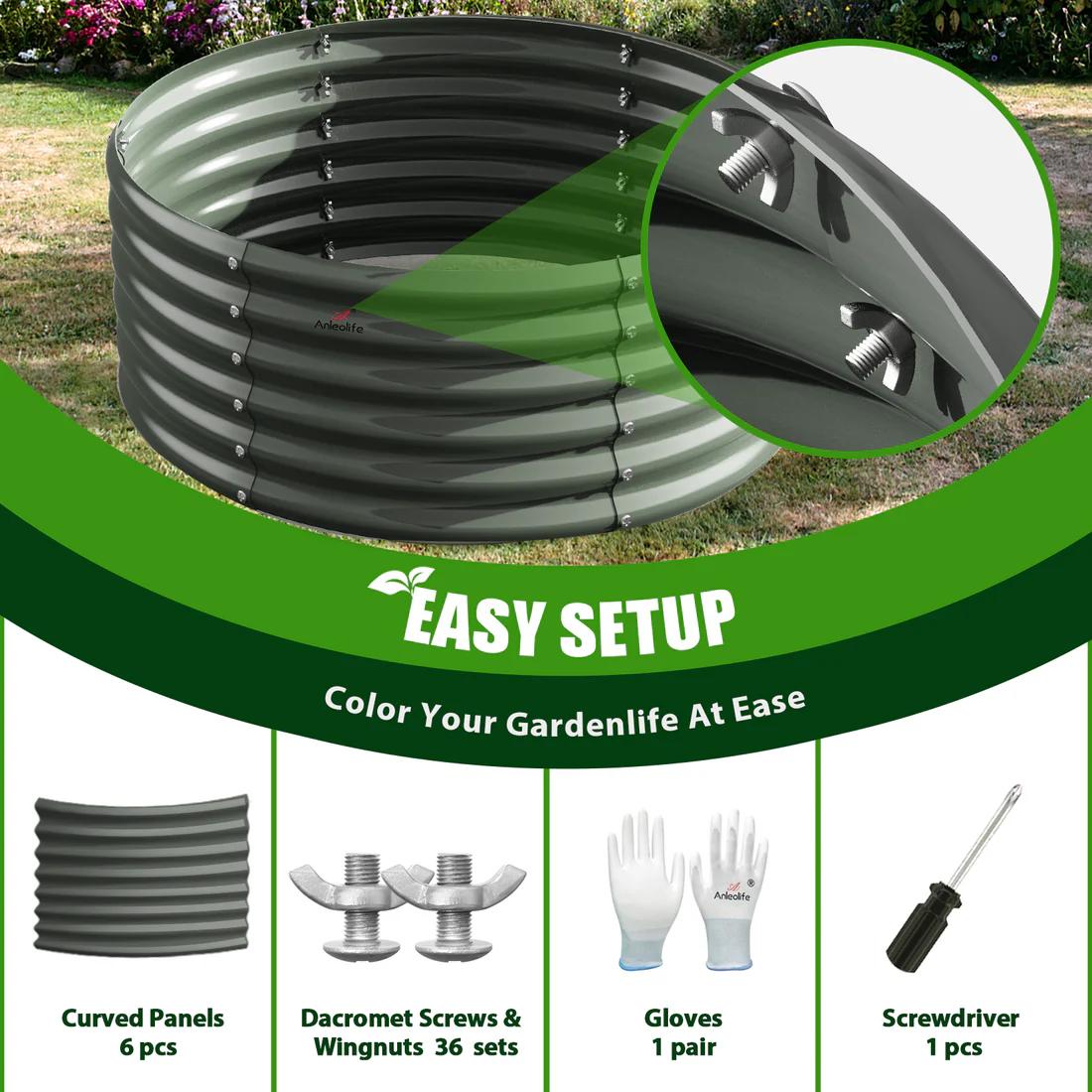 A Anleolife 2 Pack 48"x48"x18" Round Galvanized Metal Raised Garden Beds, Anti-Rust & Easy-Setup Outdoor Veggie