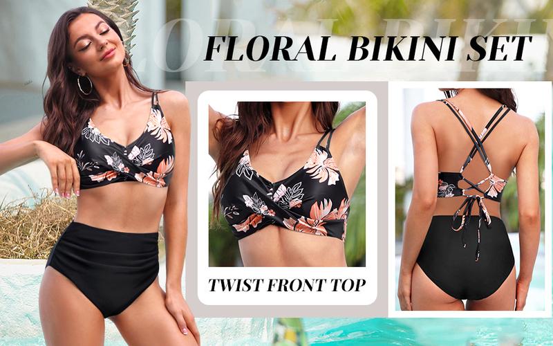 Holipick Women High Waisted Bikini Set Two Piece Swimsuits Push up Wrap Swim Suits Top Tummy Control Bathing Suit Bottom