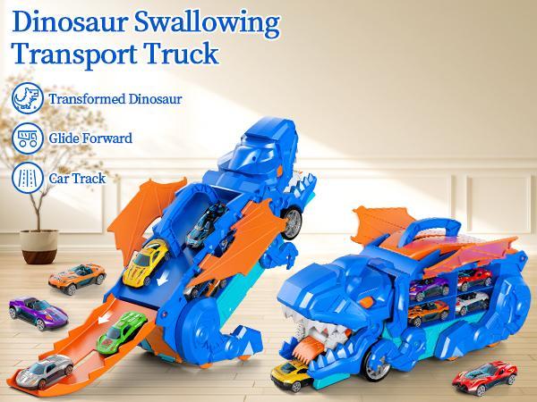 Foldable Transformable Dinosaur Truck with 10/12 Die-Cast Cars,Glide Forward,Car Track,Best Gift for Birthday/Christmas/Thanksgiving Toy Gifts Foldable Transformable Dinosaur Truck with 10/12 Die-Cast Cars,Glide Forward,Car Track,Best Gift for Birthday/Christmas/Thanksgiving Toy Gifts