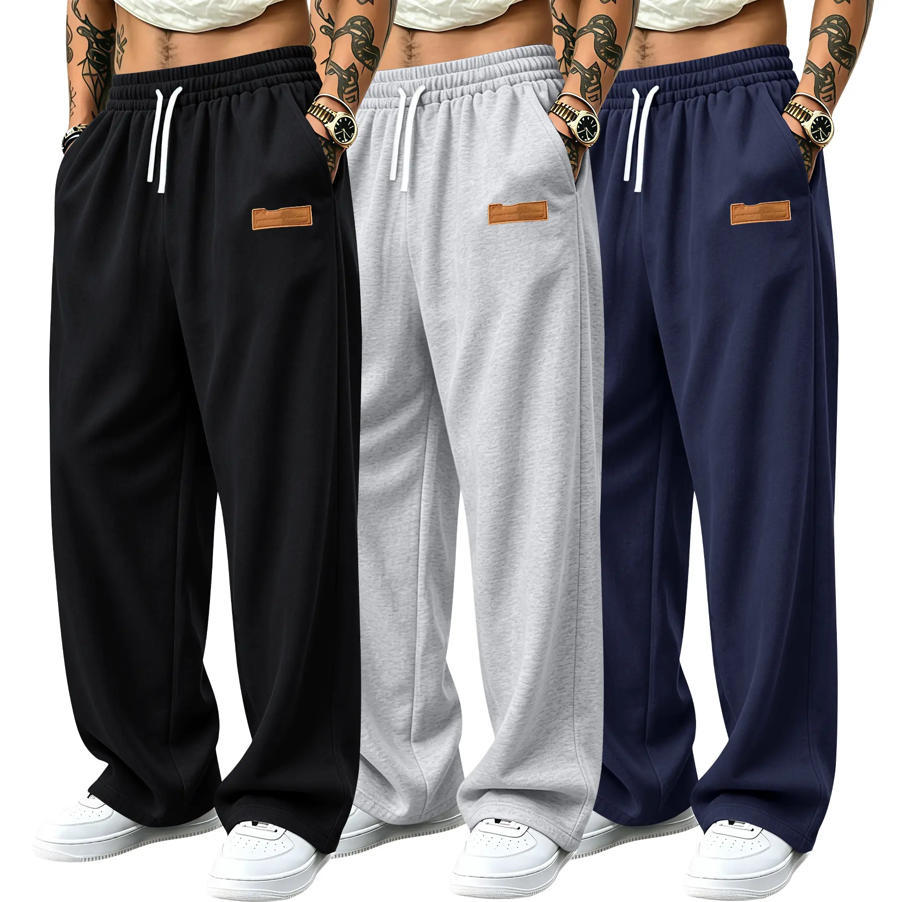 Men's Cotton Multi-Pack Straight-Leg Casual Athletic Sweatpants, Y2K Printed Drawstring Elastic Waistband Long Pants, Ideal for Outdoor Sports, Gym Workouts, Streetwear, Great Gift Choice