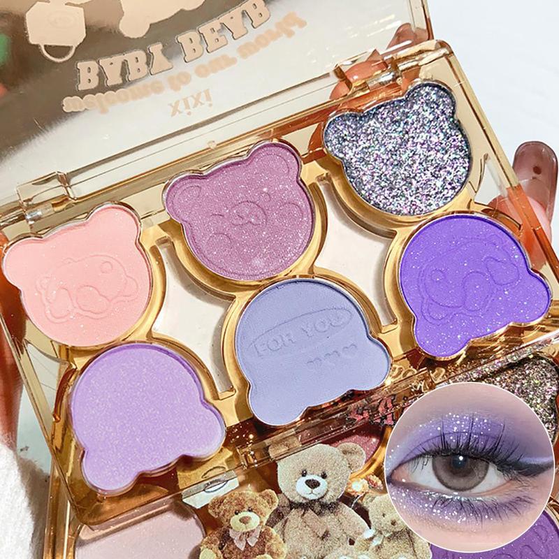 Bear Design 6 Color Eyeshadow Palette, 1 Count Matte & Glitter Eye Shadows Palette, Long Lasting Shimmering Eye Shadow Makeup Powder, Colorful Eye Makeup Products, Shimmer Sparkle Palette