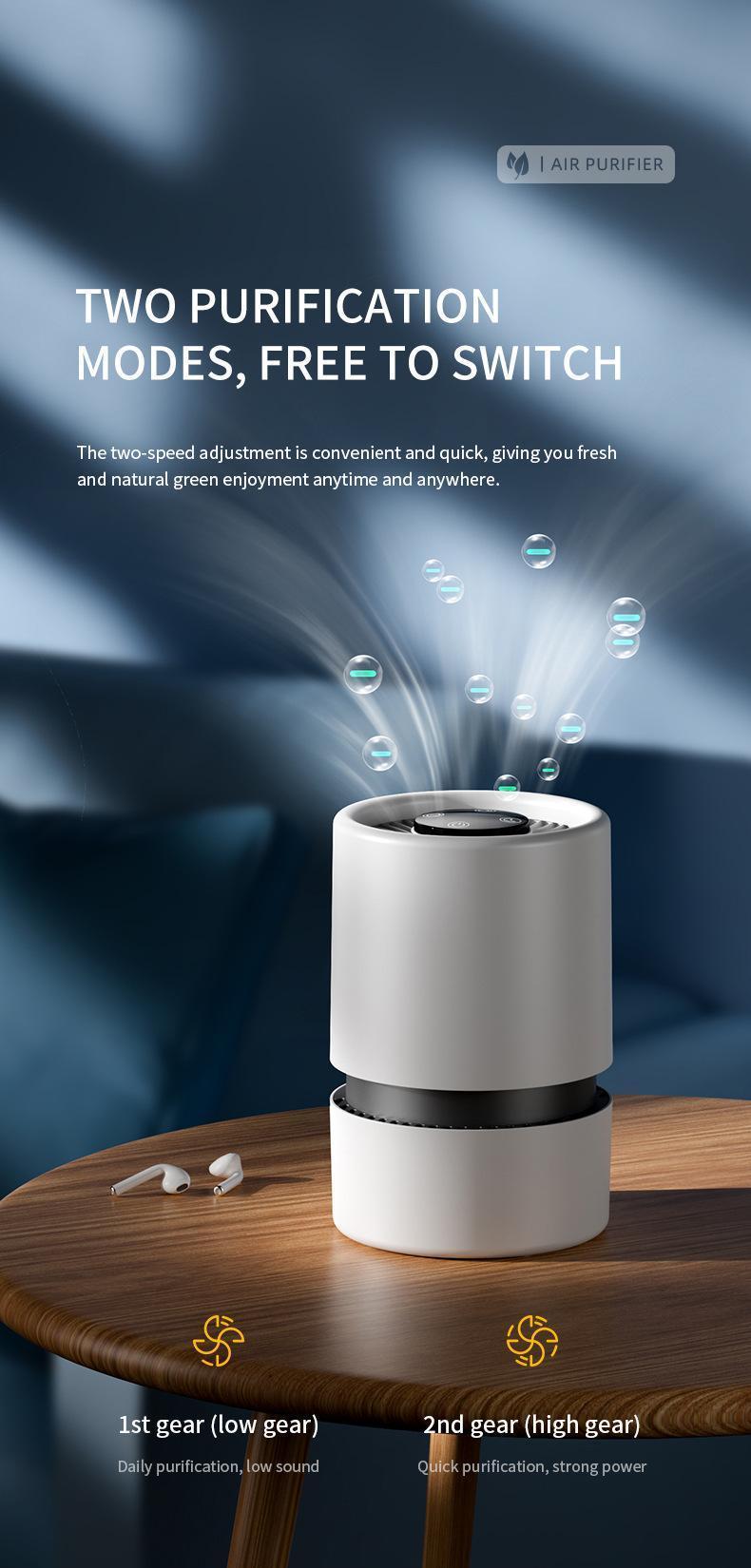 Desktop Mini Air Purifier, HEPA Filter Air Cleaner with Activated Carbon, USB Powered Odor Remover for Office Bedroom#Summervibes