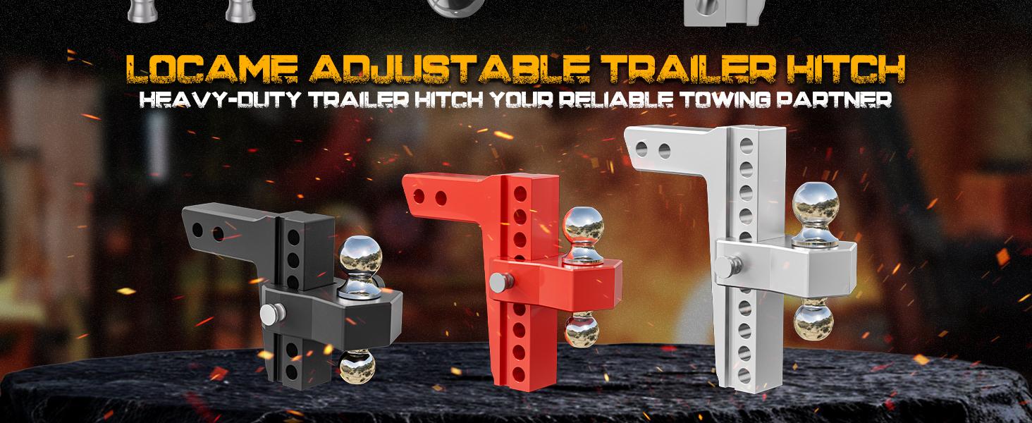 LOCAME Adjustable Trailer Hitch, Fits 2.5-Inch Receiver Only, 10-Inch Drop/Rise Aluminum Drop Hitch,18,500 LBS GTW-Tow Hitch for Heavy Duty Truck with Double Stainless Steel Locks, Silver, LC0009