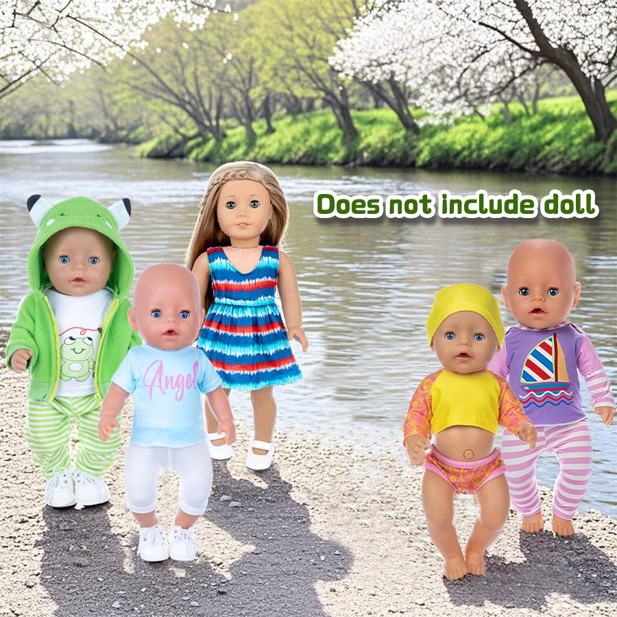 DEARBEI 5 PCS 16-18 inch Baby Doll Clothes Outfit Pajamas for Baby Doll Clothes, 17 Inch Doll and for 18 Inch Girl Doll Outfits 2 Years Old