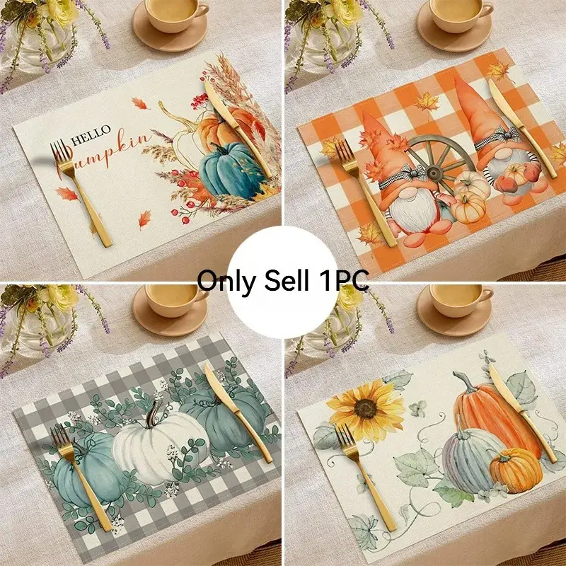 1Pc Autumn Thanksgiving Placemat, Pumpkin Printed Heat-resistant Table Mat, Simple Versatile Western Table Pad, Suitable for Family Gatherings, Holiday Parties, Festival Decor & Atmosphere Decor