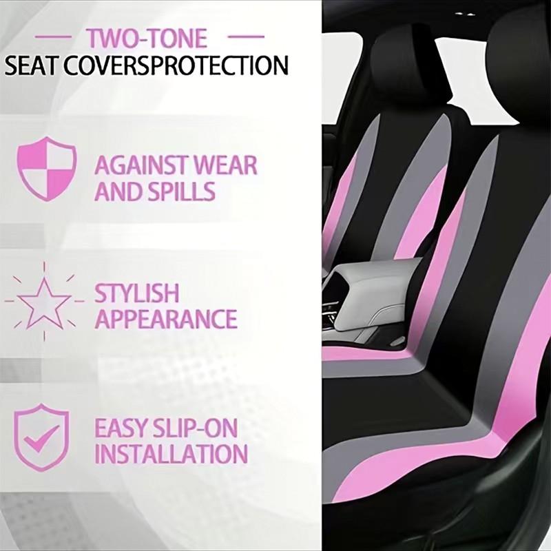 45pcs Car Seat Covers & Interior Accessories Set: Thin Polyester Five-Seat Car Seat Covers, Plush Steering Wheel Cover, Shoulder Pads, Gear Shift Knob Cover, Rearview Mirror Ornaments, Cup Pads, Tire Valve Caps, Stitching Trim Strips.