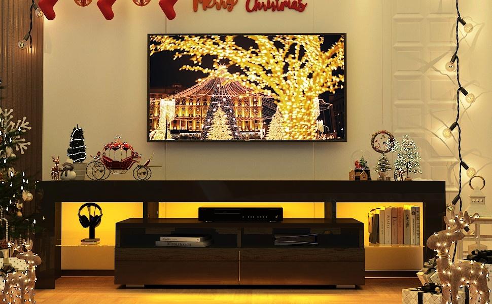 63in/70in TV Stand for 65/70 inch TV,Modern LED TV Stand for Living Room,Black TV Stand,High Gloss TV Entertainment Center with Storage Drawer,APP RGB Light,TV Console(63in Black)