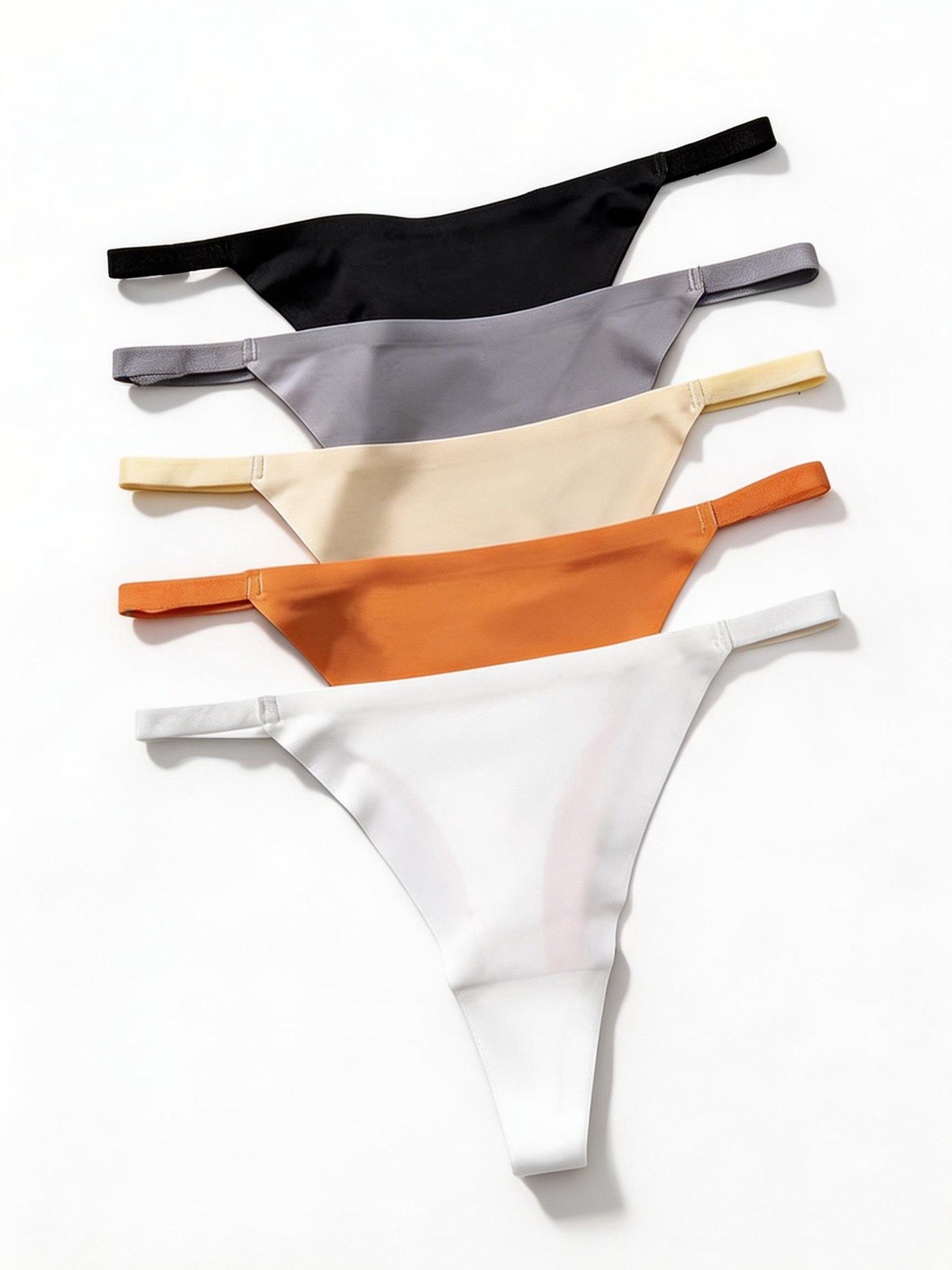 5-Pack Women's Ice Silk Seamless Thongs, Soft Thin String Design, Satin Bikini Sexy Underwear