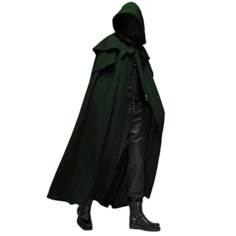 Halloween Medieval Vintage Hooded Loose Black Cloak Coats Windproof Trench Chic Winter Long Cape Poncho Gothic Mens Monk Cosplay