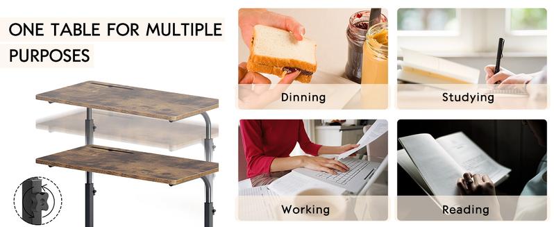 Rolling Laptop Desk w/ Wheels - Adjustable Stand Up Desk for Bed/Couch/Office by SogesPower (31.5")