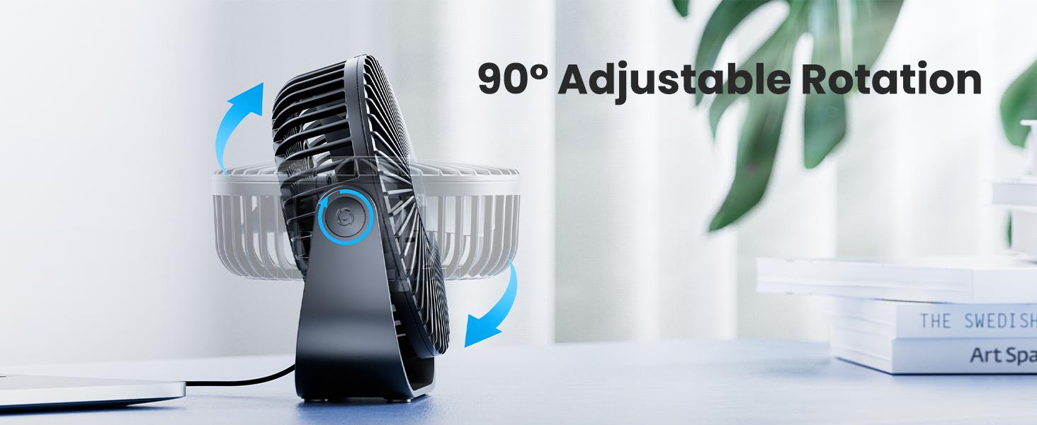 5.5in Compact Plastic Rotating Tabletop Fan for Indoor Recreation, USB-Powered with 3 Speeds, Rotatable Adjustable Head, Easy-Remove Washable Cover for Easy Blade Clean, Small Footprint Space-Saving Design, Desktop Cooling Fan, Usb Port