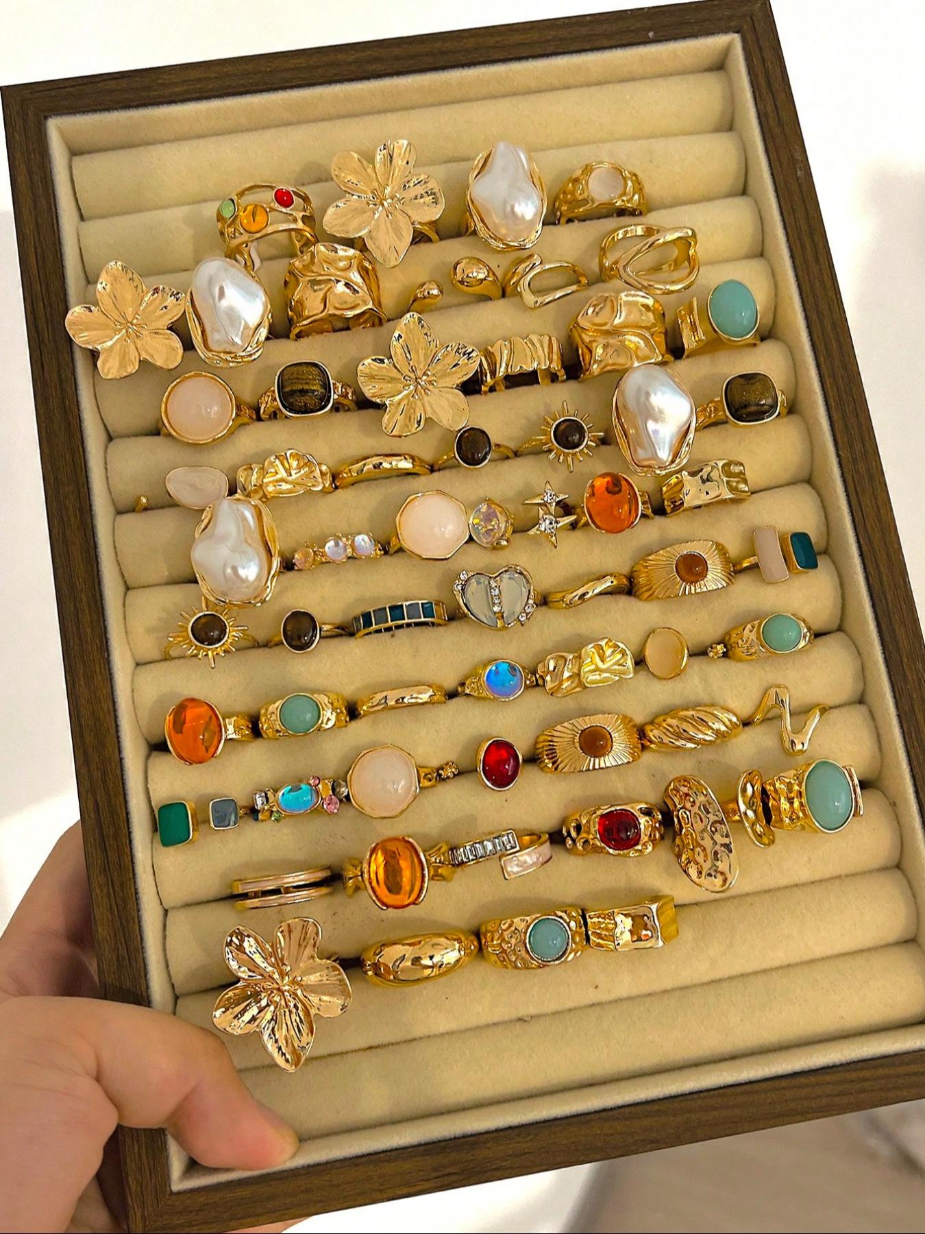 Women's Boho Ring Set, Jewelry Ring, Boho Style Rings, Vintage Elegant Design, Floral Bow Heart Rhinestone Moon Star Geometric Cat Eye Stone, Party Daily Wear Gift