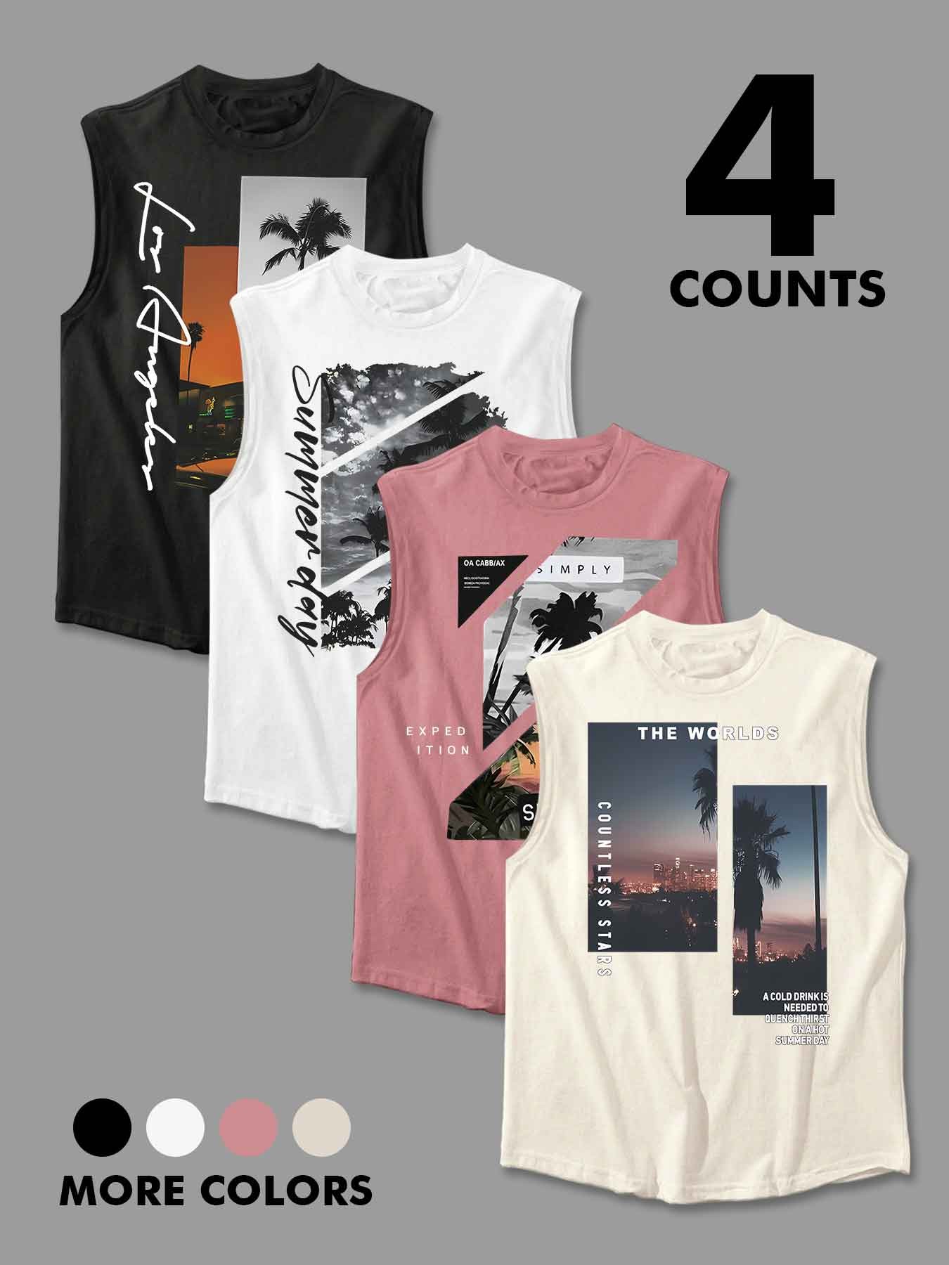 Men's Landscape Print Tank Top, Regular Fit Casual Sporty Sleeveless Top for Summer, Men's Top for Daily Wear